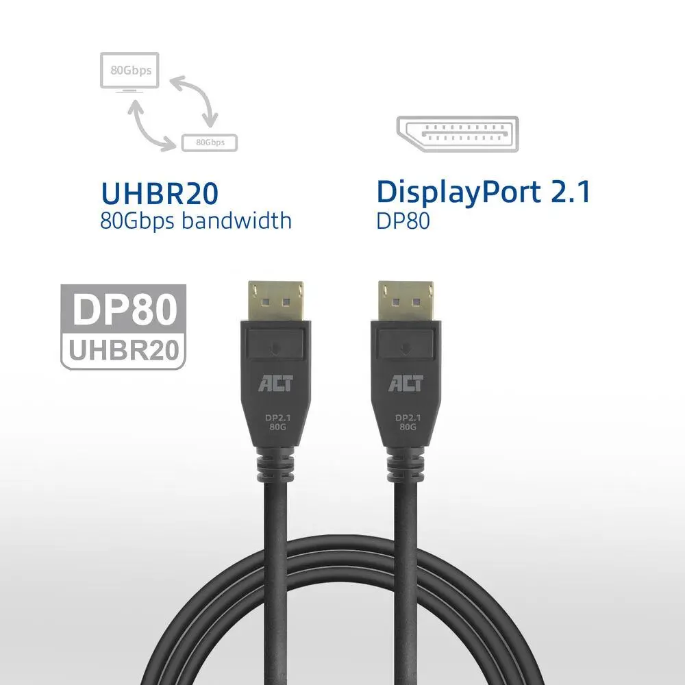 ACT Кабел Display port 2.1 мъжко-мъжко,8К@60Hz,4k@240Hz, 3м, черен - image 3
