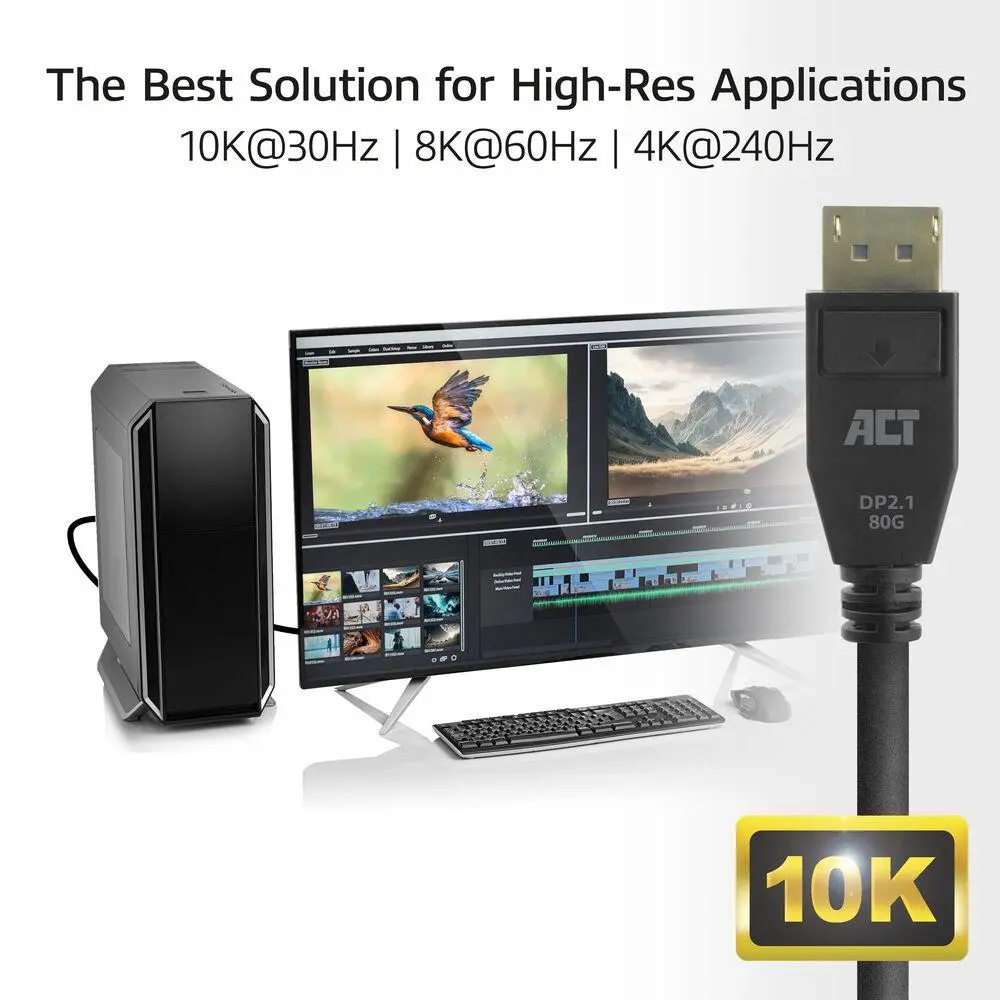 ACT Кабел Display port 2.1 мъжко-мъжко,8К@60Hz,4k@240Hz, 3м, черен - image 4