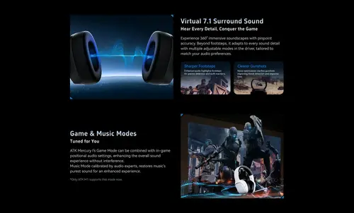 ATK безжични геймърски слушалки Wireless Gaming Headphones - M1 Mercury White - Bluetooth 5.3, 2.4G, ENC, Virtual 7.1 Surround - image 3