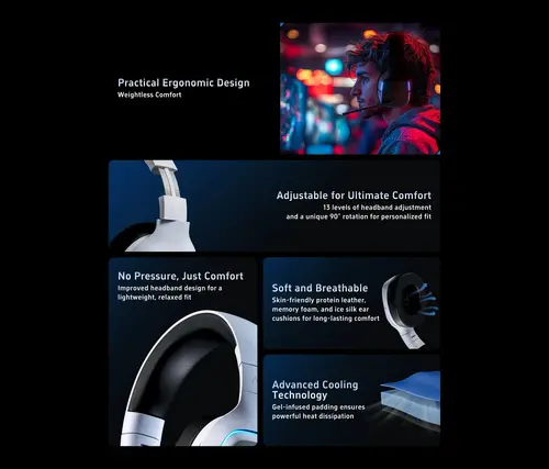 ATK безжични геймърски слушалки Wireless Gaming Headphones - M1 Mercury Black - Bluetooth 5.3, 2.4G, ENC, Virtual 7.1 Surround - image 4