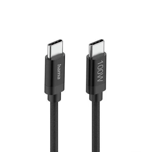 Hama Кабел за зареждане, "Fabric", USB-C - USB-C, 100 W, 1.5 m, Nylon, black - image 1