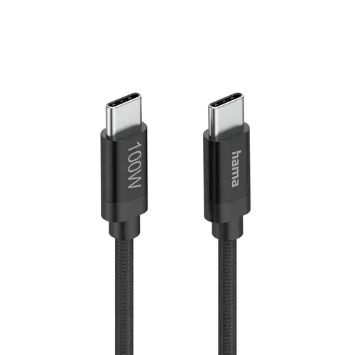 Hama Кабел за зареждане, "Fabric", USB-C - USB-C, 100 W, 1.5 m, Nylon, black - image 2