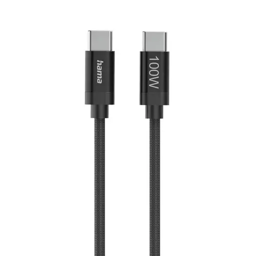 Hama Καλώδιο φόρτισης, "Fabric", USB-C - USB-C, 100 W, 1.5 m, Nylon, μαύρο - 1
