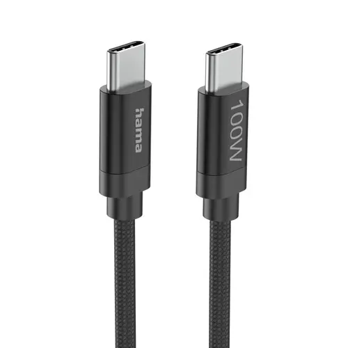 Hama Кабел за зареждане, "Fabric", USB-C - USB-C, 100 W, 3 m, Nylon, black - image 1