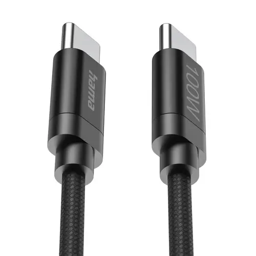 Hama Кабел за зареждане, "Fabric", USB-C - USB-C, 100 W, 3 m, Nylon, black - image 3