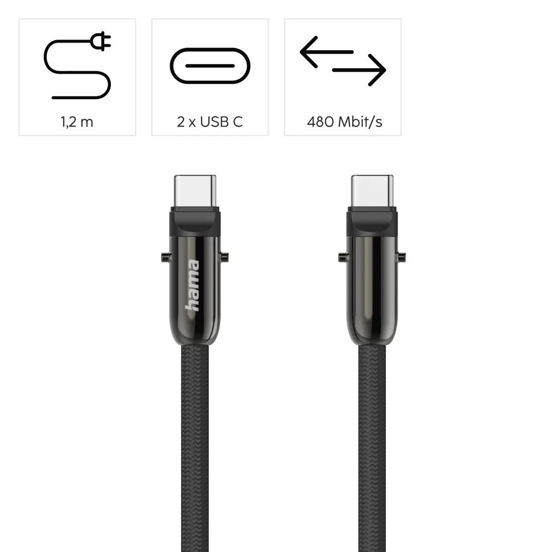 Hama Καλώδιο φόρτισης, USB-C, 2 σε 1 με σύνδεση για τηλέφωνο, 1.2 m, μαύρο - image 10