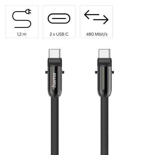 Hama Кабел за зареждане, USB-C, 2 в 1 с връзка за телефон, 1.2 m, черен - image 10