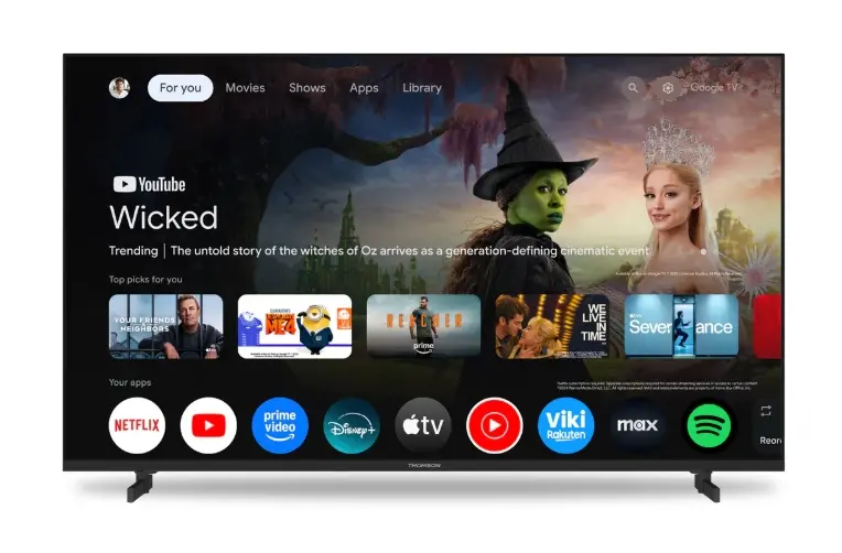 Телевизор, Thomson 43" UHD Google TV; 3840 x 2160 (4K UHD), DLED, 60 Hz, Dolby Audio, Google Cast, DVB-T/T2/C/S/S2, HDR10, Wi-Fi, Bluetooth, LAN, HDMI 3 (2.1), USB 2 (2.0), AV IN, Hotel mode, Side Feet, Black - image 1