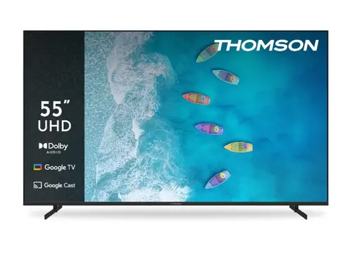Телевизор, Thomson 55" UHD Google TV; 3840 x 2160 (4K UHD), DLED, 60 Hz, Dolby Audio, Google Cast, DVB-T/T2/C/S/S2, HDR10,  Wi-Fi, Bluetooth, LAN, HDMI 3 (2.1), USB 2 (2.0), AV IN, Hotel mode, Side Feet, Black