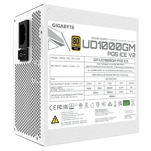 Захранващ блок Gigabyte UD1000GM PG5 V2 ICE - 1000W 80+ Gold PCIe 5.1 Ready - image 5