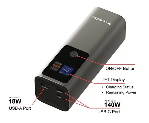 Външна батерия, Verbatim Charge 'n' Go Power Bank 27000mAh 183W Grey - image 4