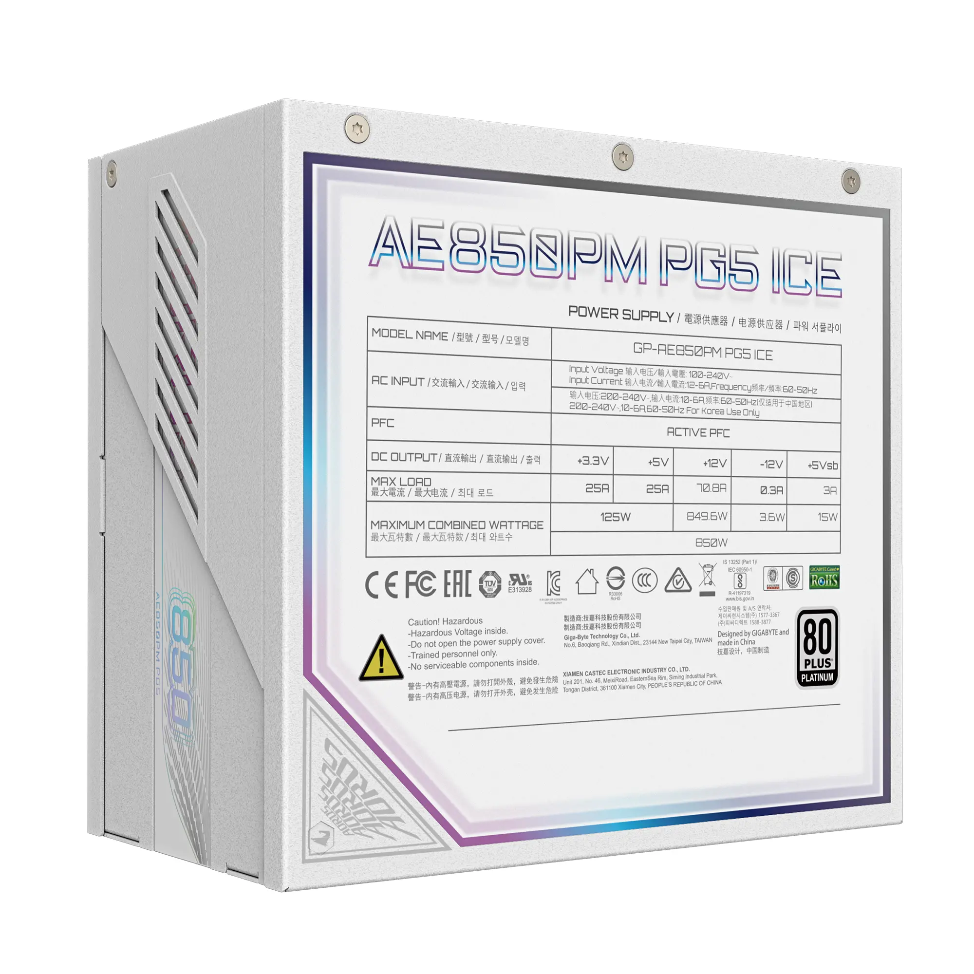 Захранващ блок Gigabyte AORUS ELITE P850W ICE 80+ Platinum, PCIe 5.1 - image 5