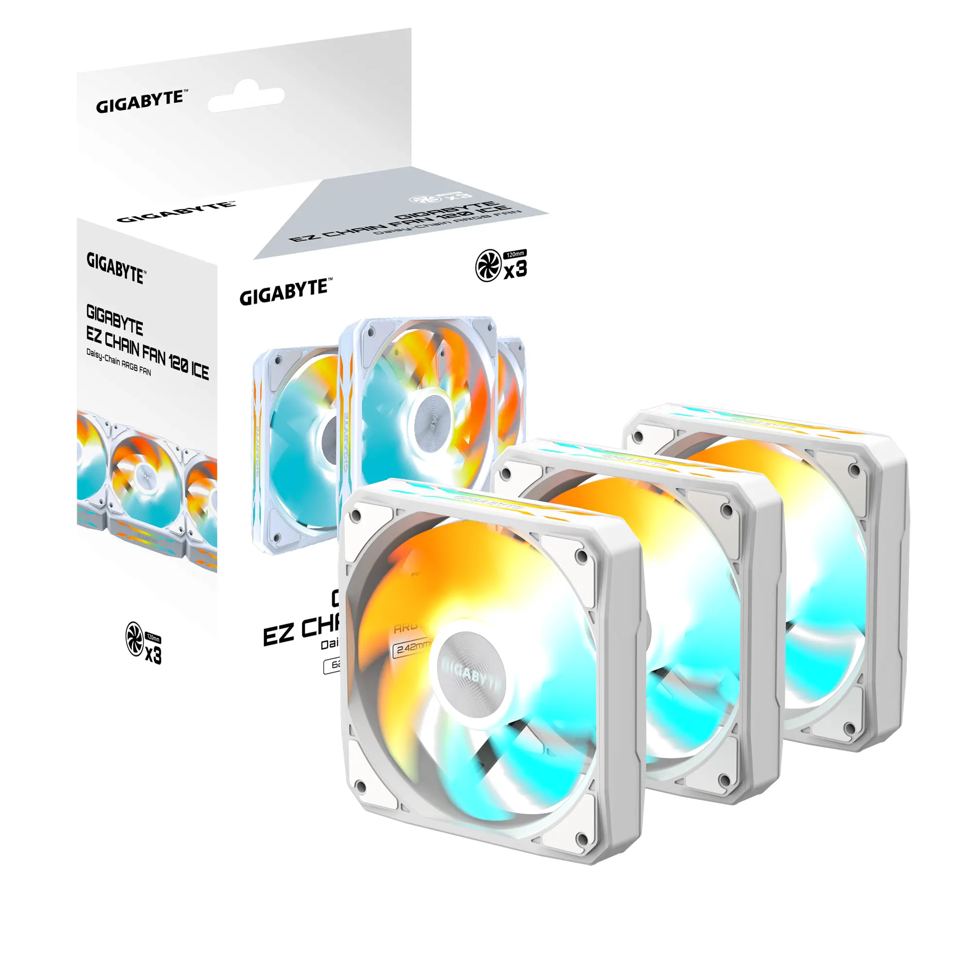 Комплект вентилатори 3-Pack GIGABYTE AORUS EZ CHAIN FAN 120 ICE, 120x120x25mm ARGB - image 6