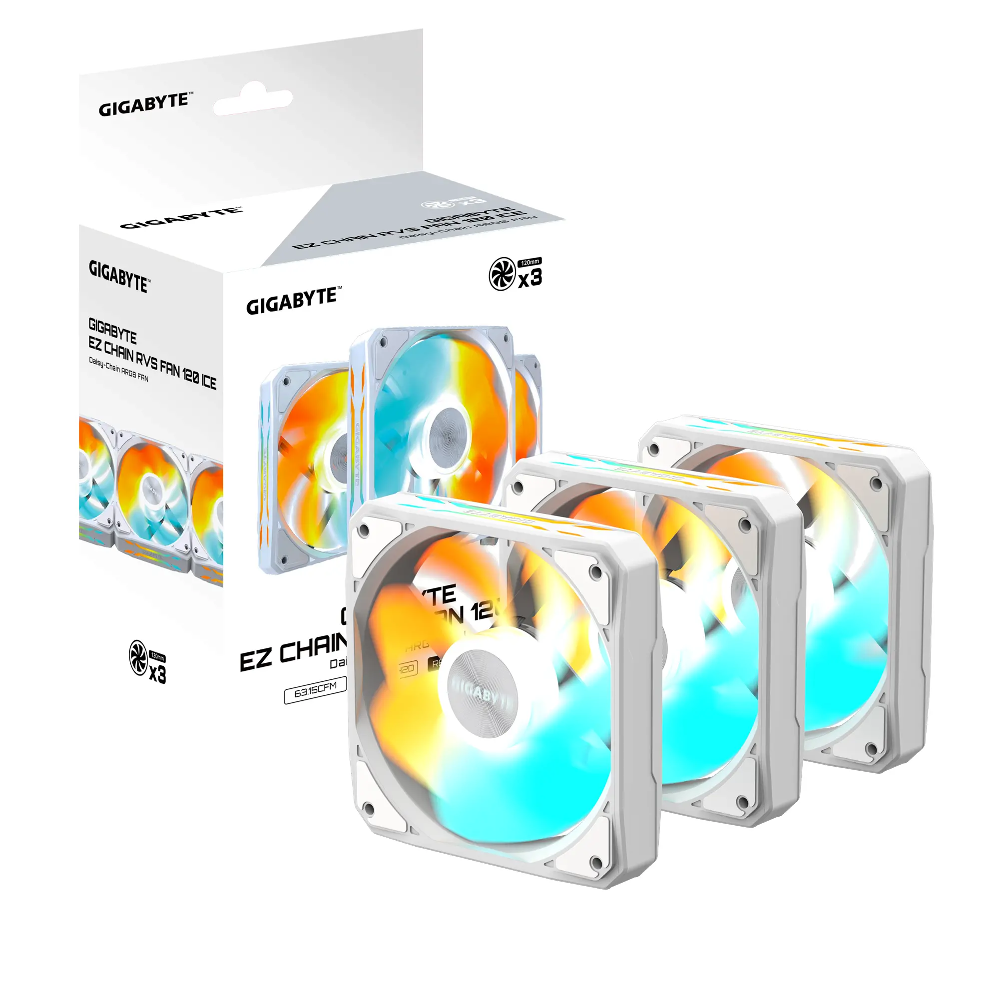 Set ventilatoare 3-Pack GIGABYTE AORUS EZ CHAIN RVS FAN 120 ICE, 120x120x25mm ARGB - image 6