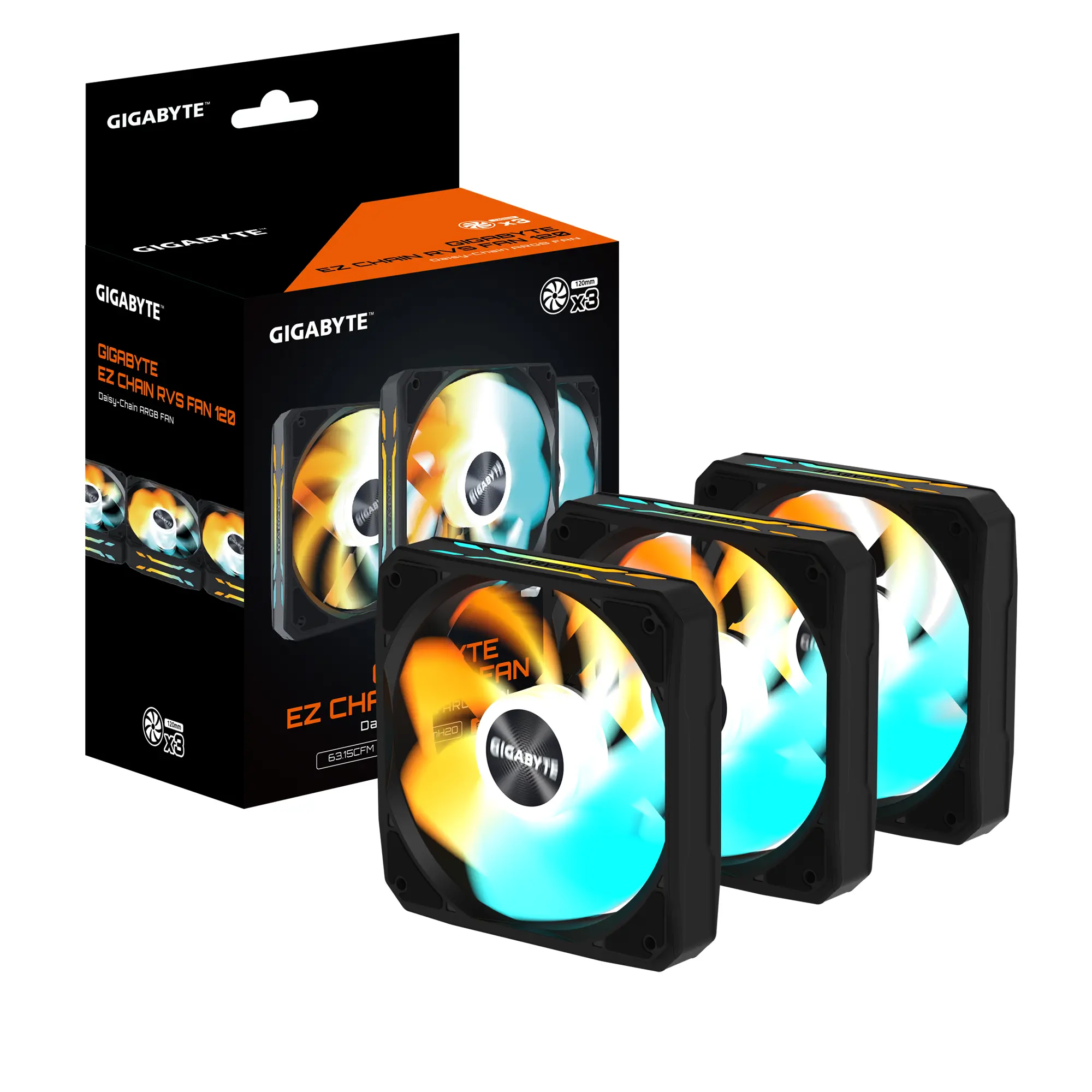 Комплект вентилатори 3-Pack GIGABYTE AORUS EZ CHAIN RVS FAN 120 - 120x120x25mm ARGB - image 6