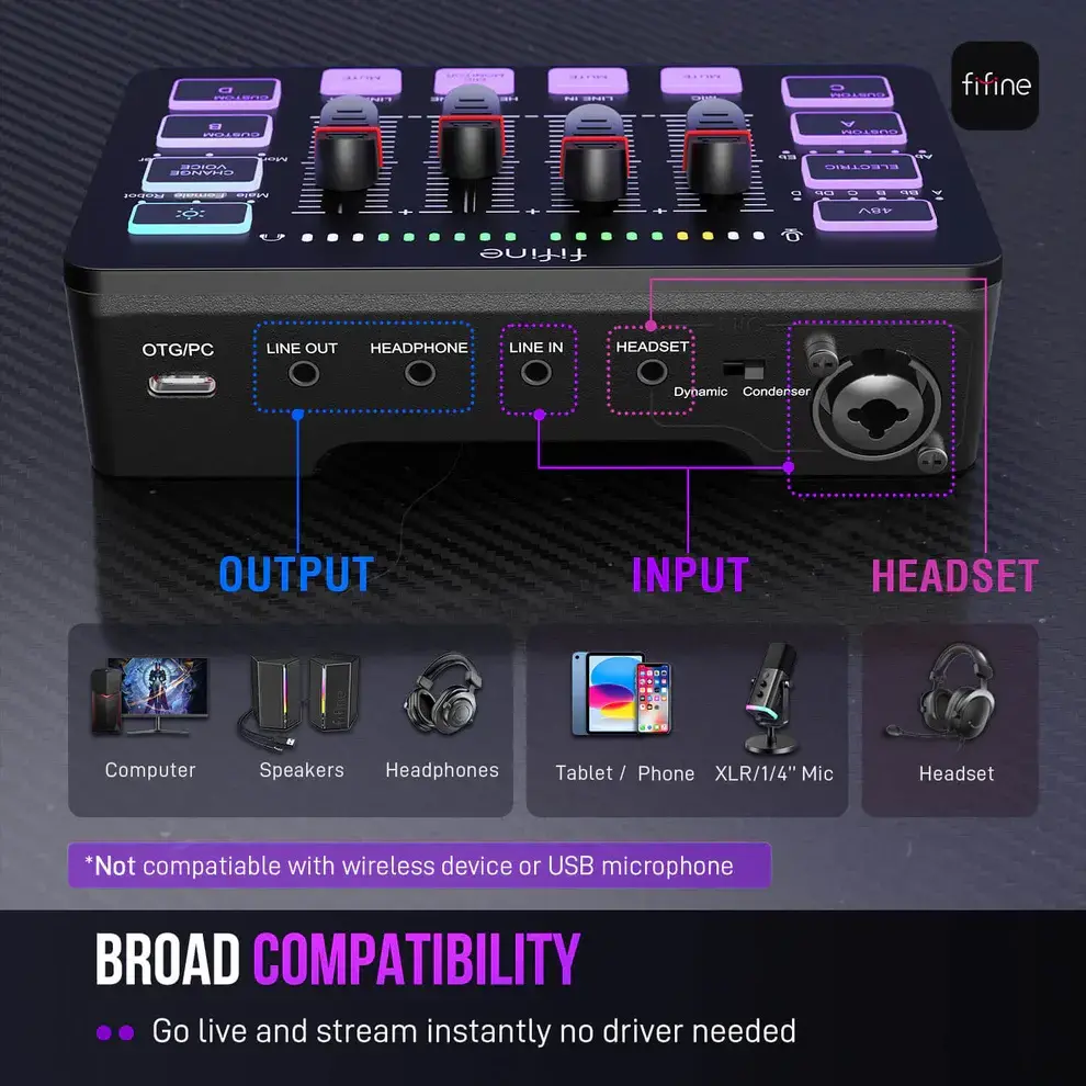 Аудио Миксер FIFINE SC3 RGB Audio Interface - Black - image 9