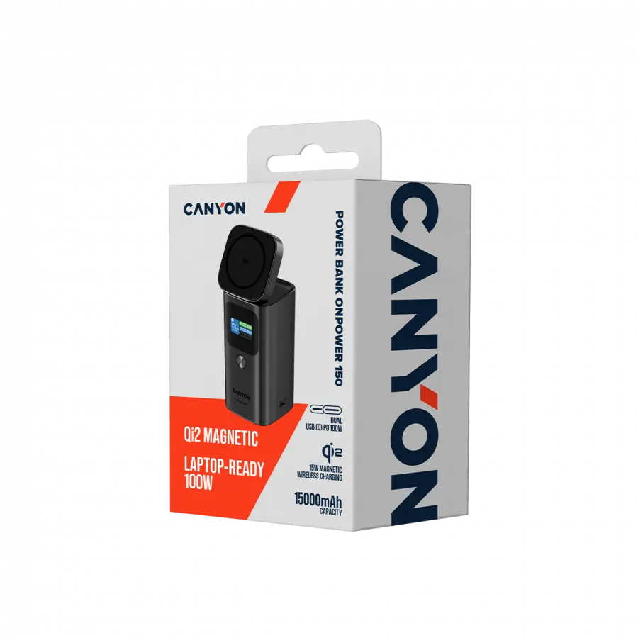 CANYON Qi2 magnetic power bank OnPower 150 15000mAh Aluminium Dark grey - image 7