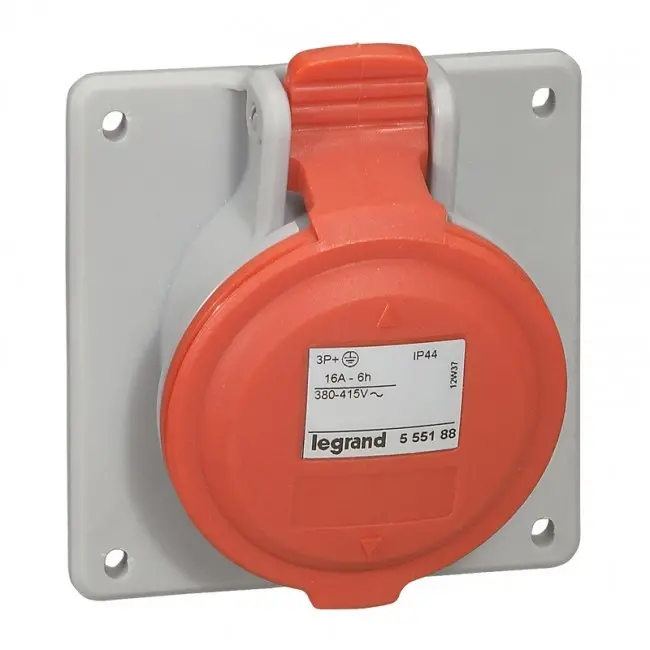КОНТАКТ ЗА ТАБЛО IP44 3P+N+E, 16A 380/415V LEGRAND - СИВ/ЧЕРВЕН