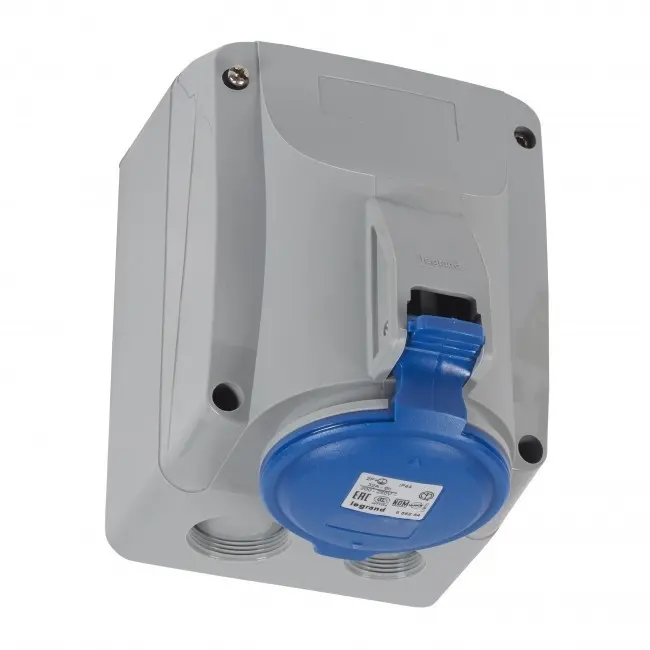 КОНТАКТ ЗА ОТКРИТ МОНТАЖ IP44 2P+E, 32A 220/250V LEGRAND - СИВ/СИН