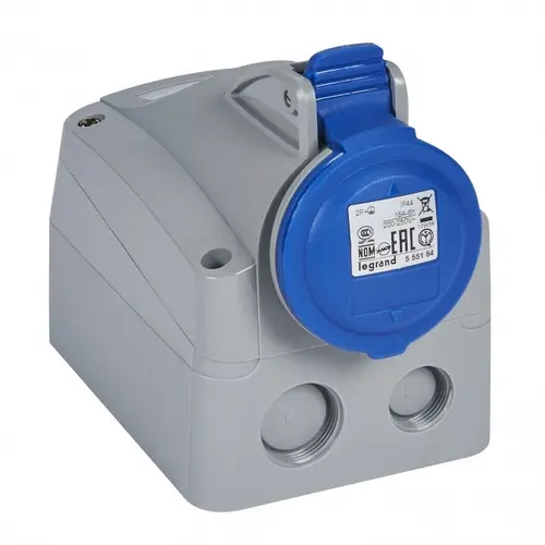 КОНТАКТ ЗА ОТКРИТ МОНТАЖ IP44 2P+E, 16A 220/250V  LEGRAND - СИВ/СИН