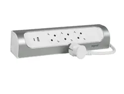 РАЗКЛОНИТЕЛЕН ЪГЪЛ 3х ШУКО+USB A+C КАБЕЛ 1м LEGRAND - БЯЛ/АЛУМИНИЙ