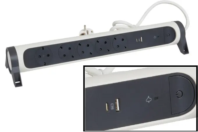 Πολύπριζο 5x Schuko+USB A+C με καλώδιο 1,5m και προστασία LEGRAND - Λευκό/Γκρι