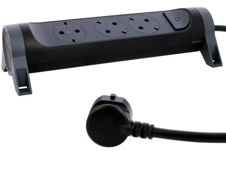 PRELUNGITOR 3x SCHUKO ROTATIV CU CABLU 1,5m LEGRAND - NEGRU/GRI