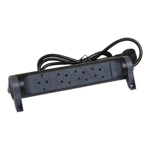 Multipriză de podea 4x Schuko rotativă cu cablu 3m LEGRAND - Negru/Gri