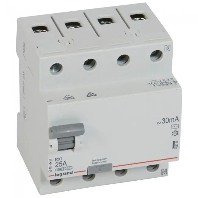 ДЕФЕКТНОТОКОВА ЗАЩИТА RX-3 4Р 25А 30mA 6kA LEGRAND