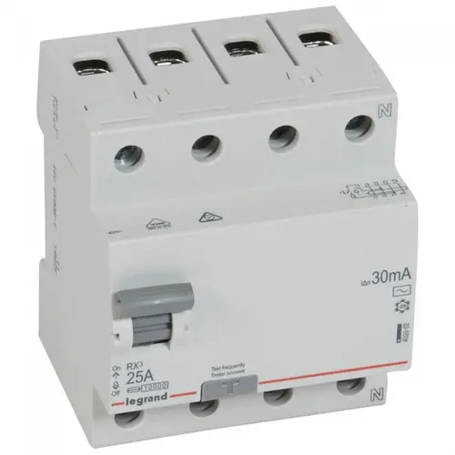 ДЕФЕКТНОТОКОВА ЗАЩИТА RX-3 4Р 25А 30mA 6kA LEGRAND