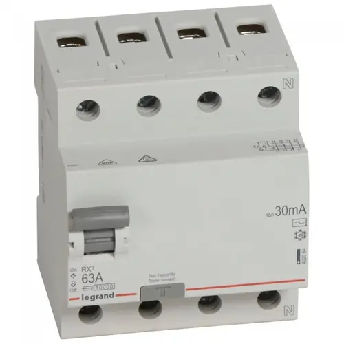 ДЕФЕКТНОТОКОВА ЗАЩИТА RX-3 4Р 63А 30mA 6kA LEGRAND