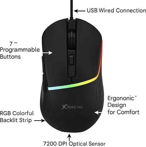 Xtrike ME Mouse gaming GM-322 Negru - 7200dpi - 4