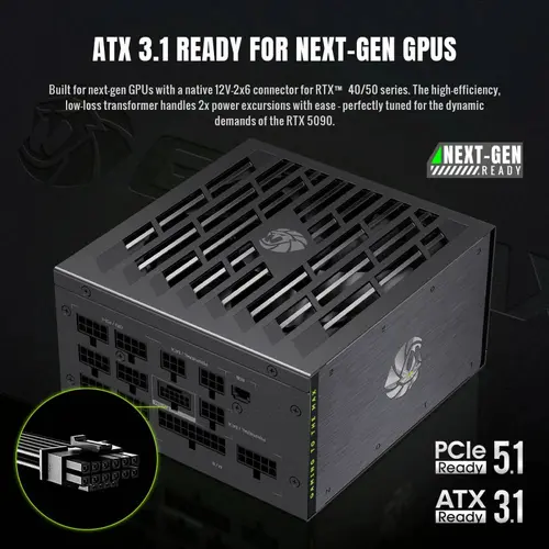 Gamemax τροφοδοτικό PSU ATX 3.1 1000W Platinum, Full Modular - LION CORE 1000P - 5