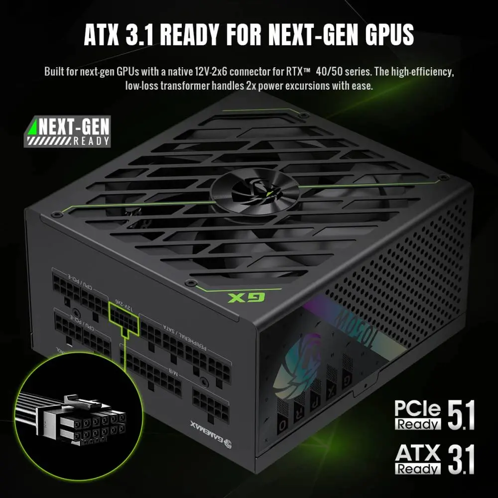 Gamemax τροφοδοτικό PSU ATX 3.1 1050W Gold, Full Modular - GX PRO 1050G - image 3