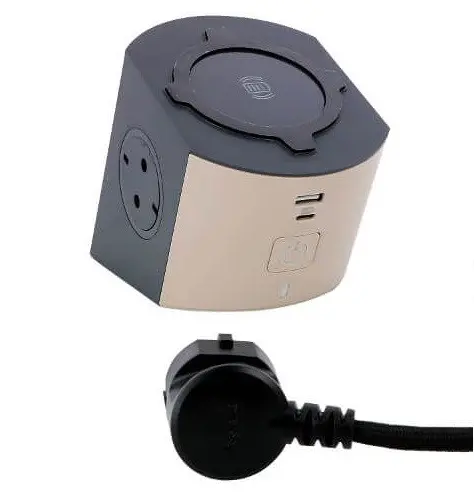 РАЗКЛОНИТЕЛ 2х ШУКО+БЕЗЖИЧНО ЗАРЕЖДАНЕ+USB A+C КАБЕЛ 2м - КАФЯВ/ЧЕРЕН