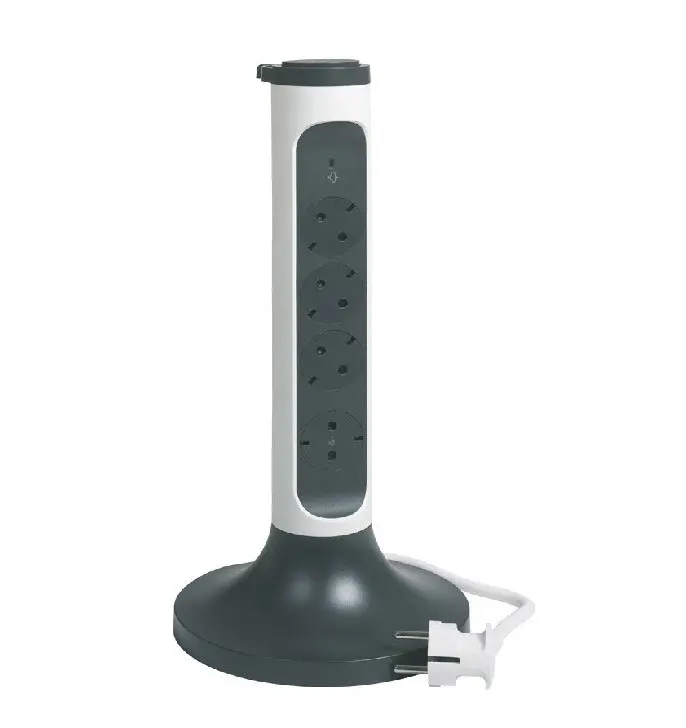 PRELUNGITOR TURN 4x SCHUKO CU PROTECȚIE CABLU 2m - ALB/GRI
