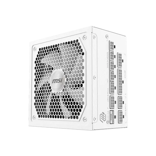 MSI MAG A1000GL PCIE5 WHITE, 1000W, 80 PLUS Gold, 135mm FDB Fan, Protections: OCP/OVP/OPP/OTP/SCP/UVP, Active PFC Design, Flat Cables, Dimensions: 150mmx150mmx86mm, White, 7Y Warranty