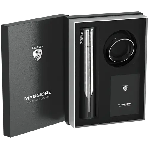 Prestigio Maggiore, smart wine opener, 100% automatic, opens up to 70 bottles without recharging, foil cutter included, premium design, 480mAh battery, Dimensions D 48*H228mm, black + silver color. - image 19