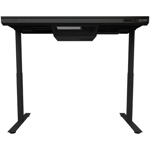 Dual-motor sit/stand adjustable-height gaming desk with built-in PC case, wireless charger, RGB lighting, control panel, and USB ports, tempered glass tabletop, black. - image 3