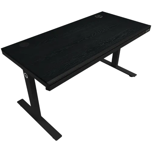 Dual-motor sit/stand adjustable-height gaming desk with wireless charger, RGB lighting, control panel, and USB ports, PB melamine surface tabletop, black. - image 2
