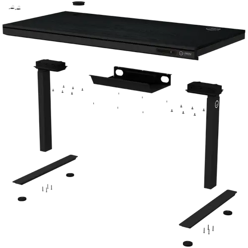 Dual-motor sit/stand adjustable-height gaming desk with wireless charger, RGB lighting, control panel, and USB ports, PB melamine surface tabletop, black. - image 3