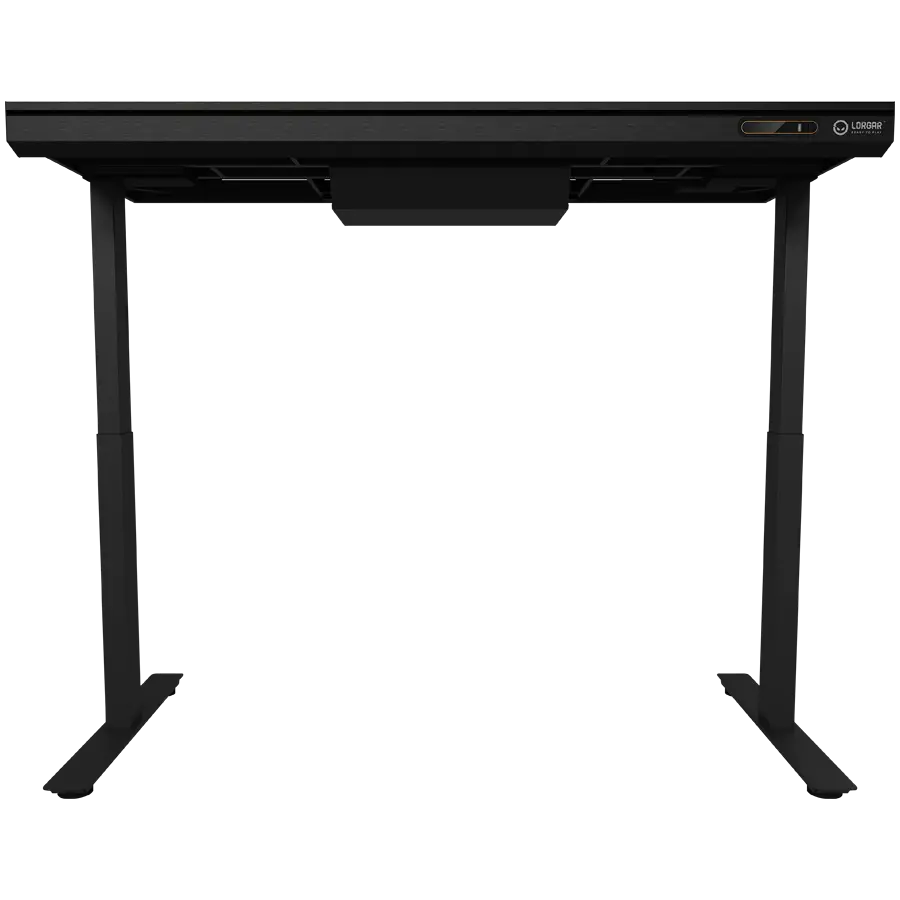Dual-motor sit/stand adjustable-height gaming desk with wireless charger, RGB lighting, control panel, and USB ports, solid tempered glass tabletop, black. - image 4