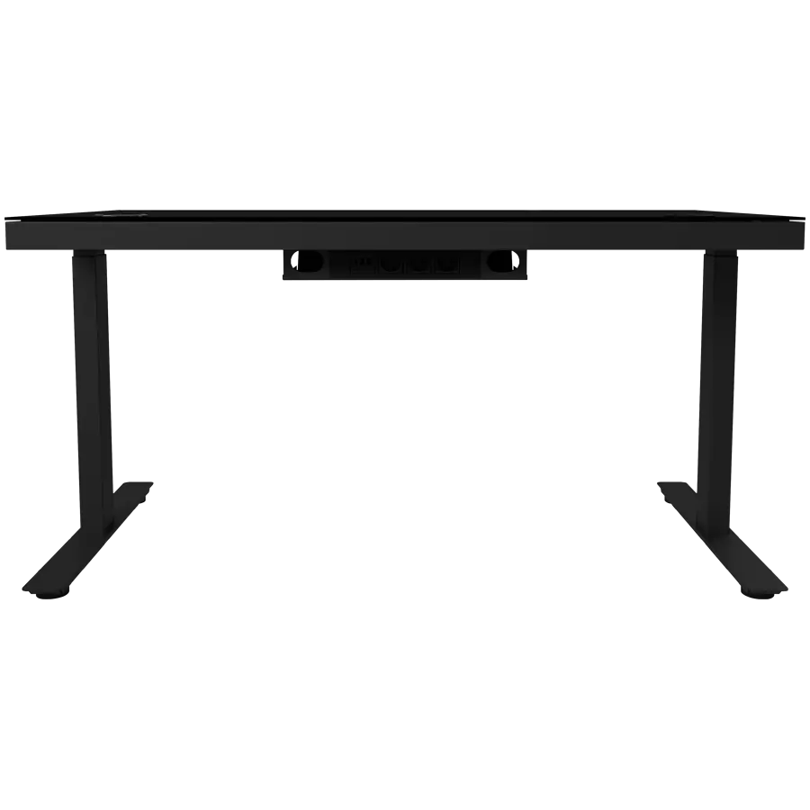 Dual-motor sit/stand adjustable-height gaming desk with wireless charger, RGB lighting, control panel, and USB ports, solid tempered glass tabletop, black. - image 5