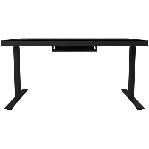 Dual-motor sit/stand adjustable-height gaming desk with wireless charger, RGB lighting, control panel, and USB ports, solid tempered glass tabletop, black. - image 5