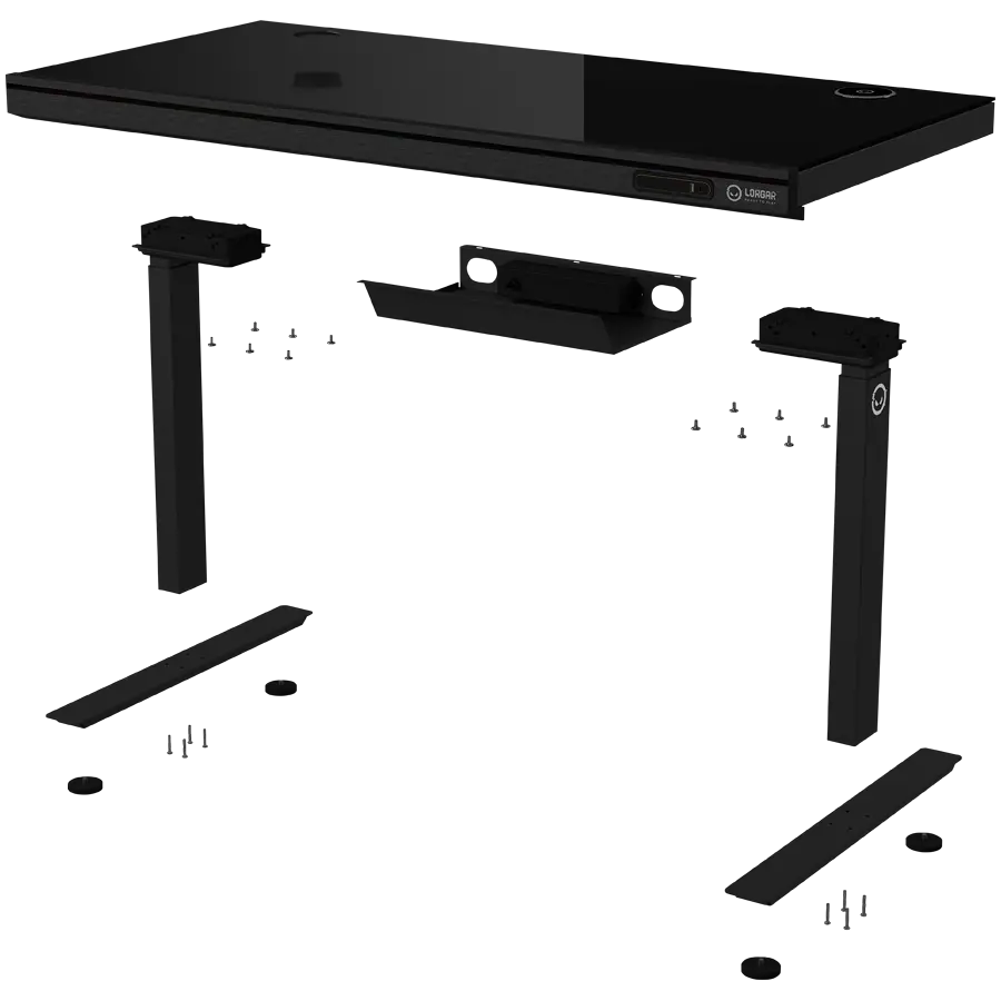 Dual-motor sit/stand adjustable-height gaming desk with wireless charger, RGB lighting, control panel, and USB ports, solid tempered glass tabletop, black. - image 8