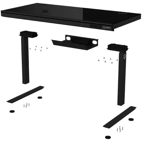 Dual-motor sit/stand adjustable-height gaming desk with wireless charger, RGB lighting, control panel, and USB ports, solid tempered glass tabletop, black. - image 8
