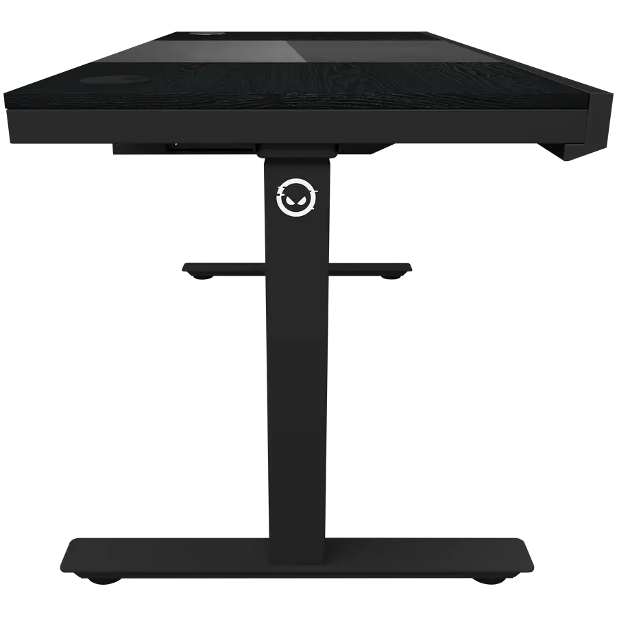 Dual-motor sit/stand adjustable-height gaming desk with built-in PC case, wireless charger, RGB lighting, control panel, and USB ports, PB melamine surface tabletop, black. - image 3