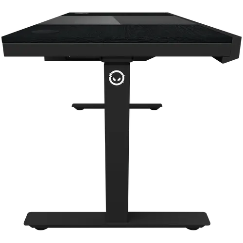 Dual-motor sit/stand adjustable-height gaming desk with built-in PC case, wireless charger, RGB lighting, control panel, and USB ports, PB melamine surface tabletop, black. - image 3