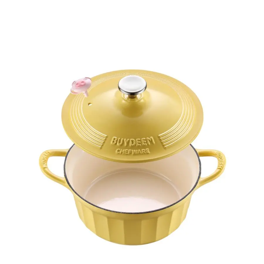 BUYDEEM Γουρούνα (Dutch Oven) από σμάλτο και χυτοσίδηρο 3,9L, μοντέλο CP551, χρώμα Mellow Yellow - image 2