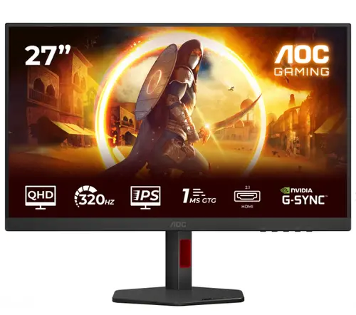 Монитор, AOC Q27G4SRU, 27" Fast IPS WLED, 2560x1440@320Hz, 1ms GtG, 0.3ms MPRT, 450cd m2, 1000:1, Adaptive Sync, FlickerFree, Low Blue Light,  2Wx2, Tilt, Height Adjust, Pivot, Swivel, 2xHDMI, DP, USB hub
